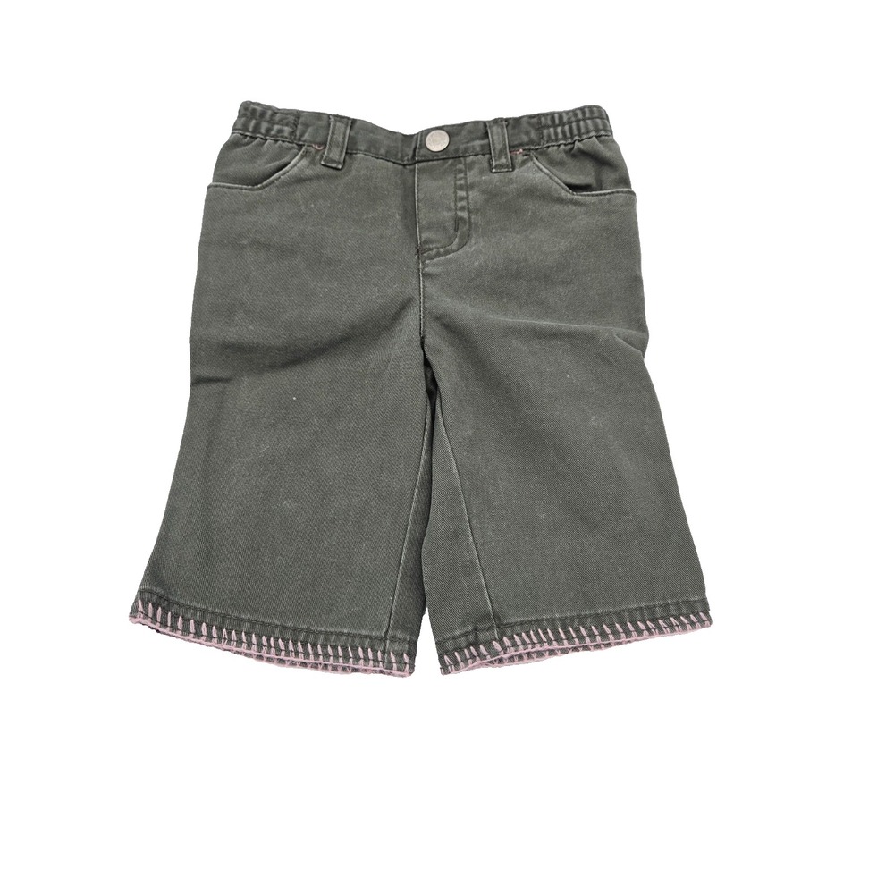 Cherokee Baby Girl Pants 6M Olive‎ Green Cotton Pink Stitch Bow Pocket Cute